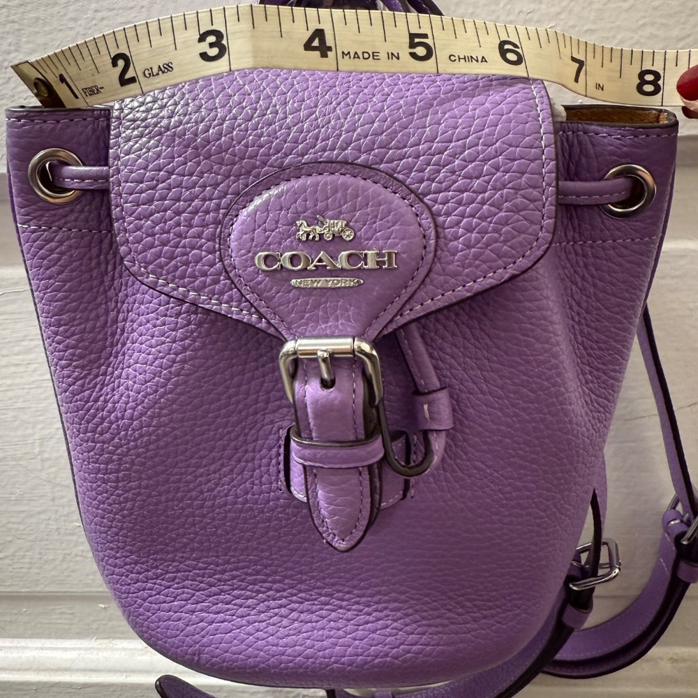 NWT COACH Pebbled Leather Mini Amelia Convertible Backpack Purple/Lilac - Picture 3 of 9